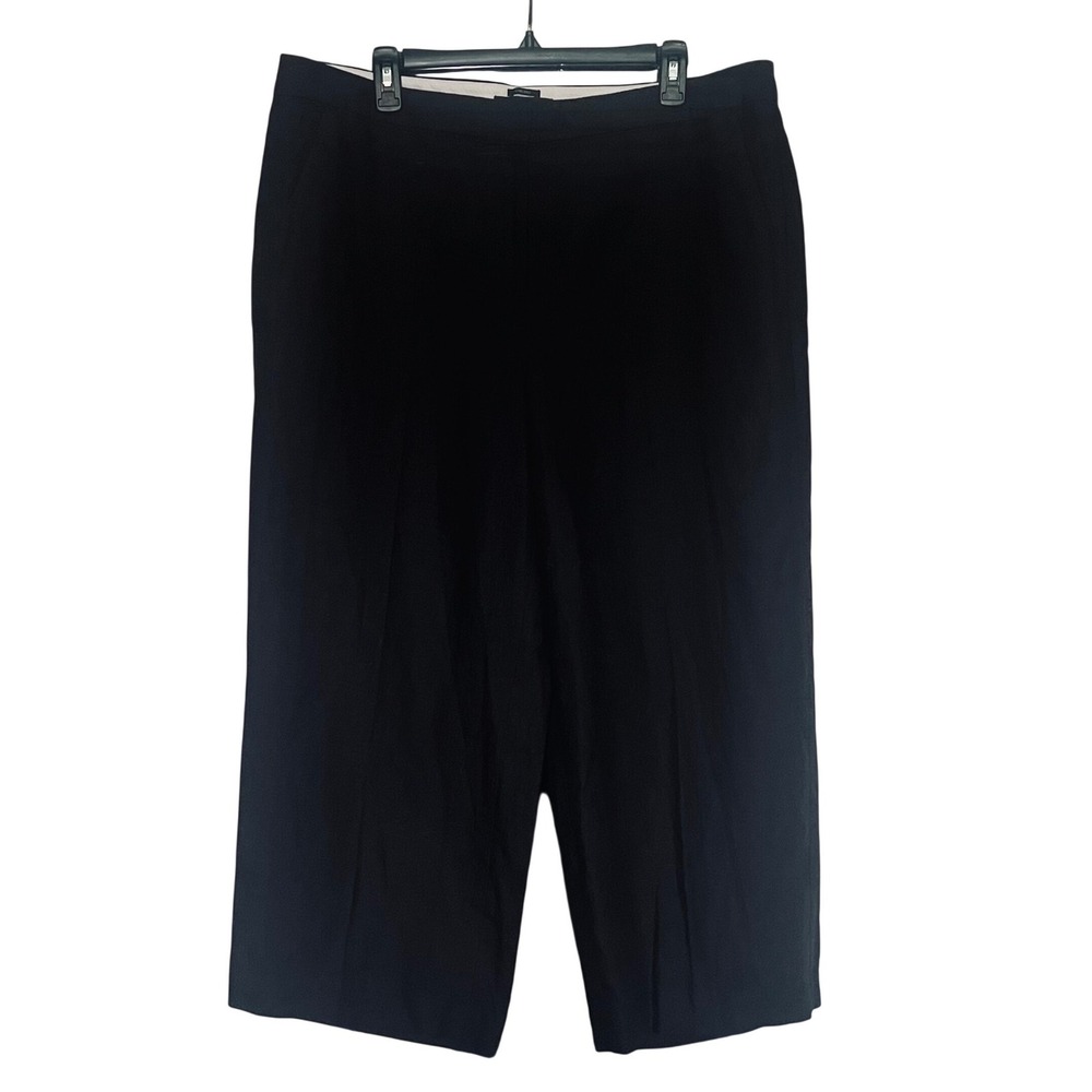 Talbots Chelsea Crop Pants Black Linen Wide Leg High Rise Women's Size 16